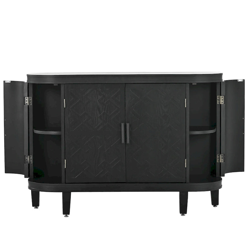 Black / White / Antique Gray / Navy Blue 4-Door Sideboard, Retro Embossed Pattern