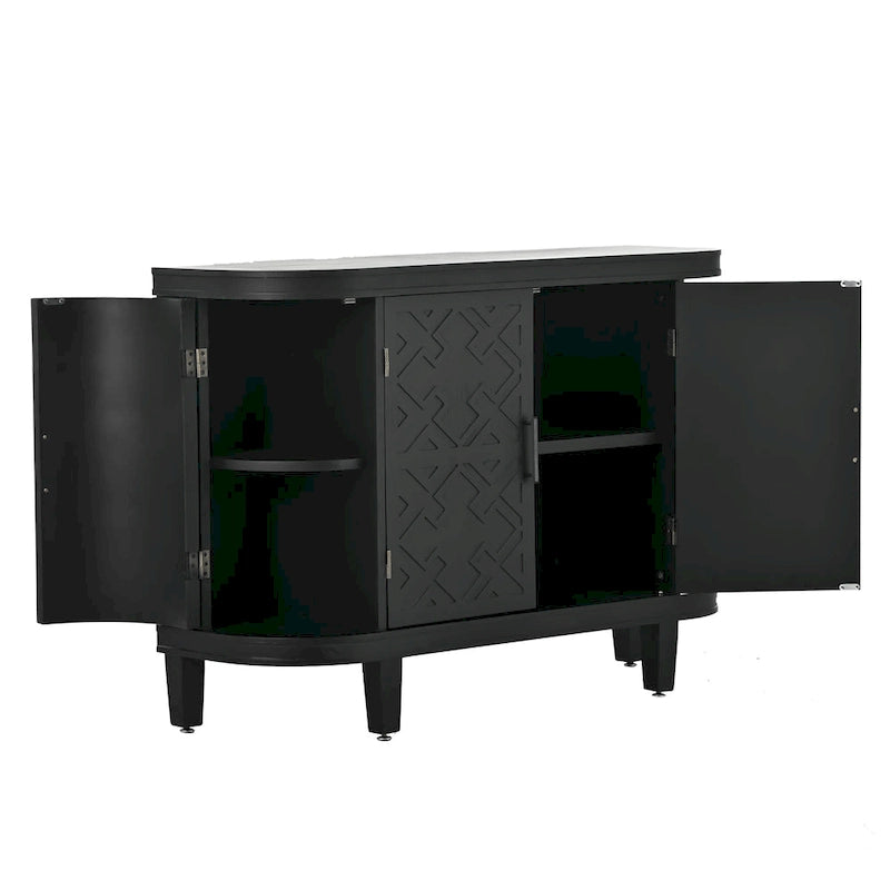 Black / White / Antique Gray / Navy Blue 4-Door Sideboard, Retro Embossed Pattern