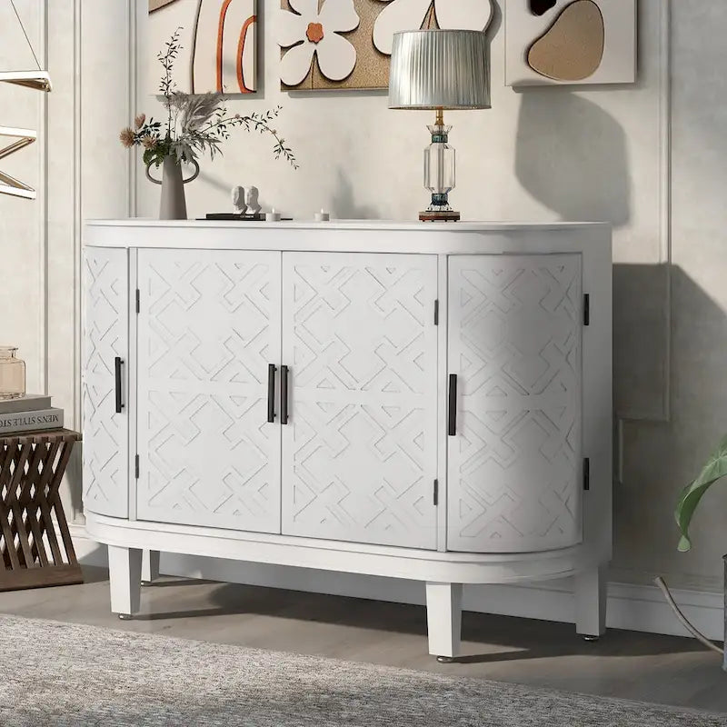 Black / White / Antique Gray / Navy Blue 4-Door Sideboard, Retro Embossed Pattern