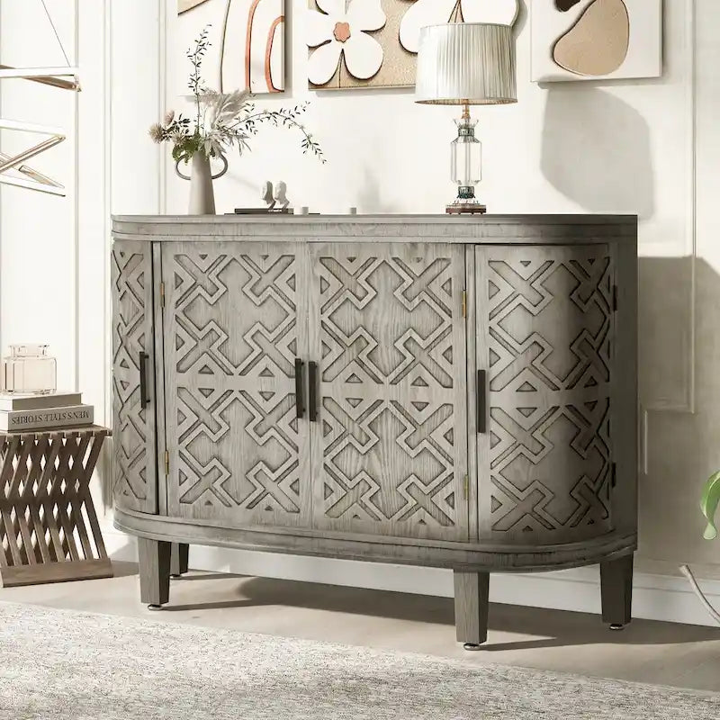 Black / White / Antique Gray / Navy Blue 4-Door Sideboard, Retro Embossed Pattern