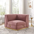 Dusty Rose / Navy Blue / Gray Channel Tufted Velvet Left Corner Chair, 1-Seat