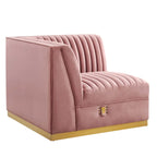 Dusty Rose / Navy Blue / Gray Channel Tufted Velvet Left Corner Chair, 1-Seat