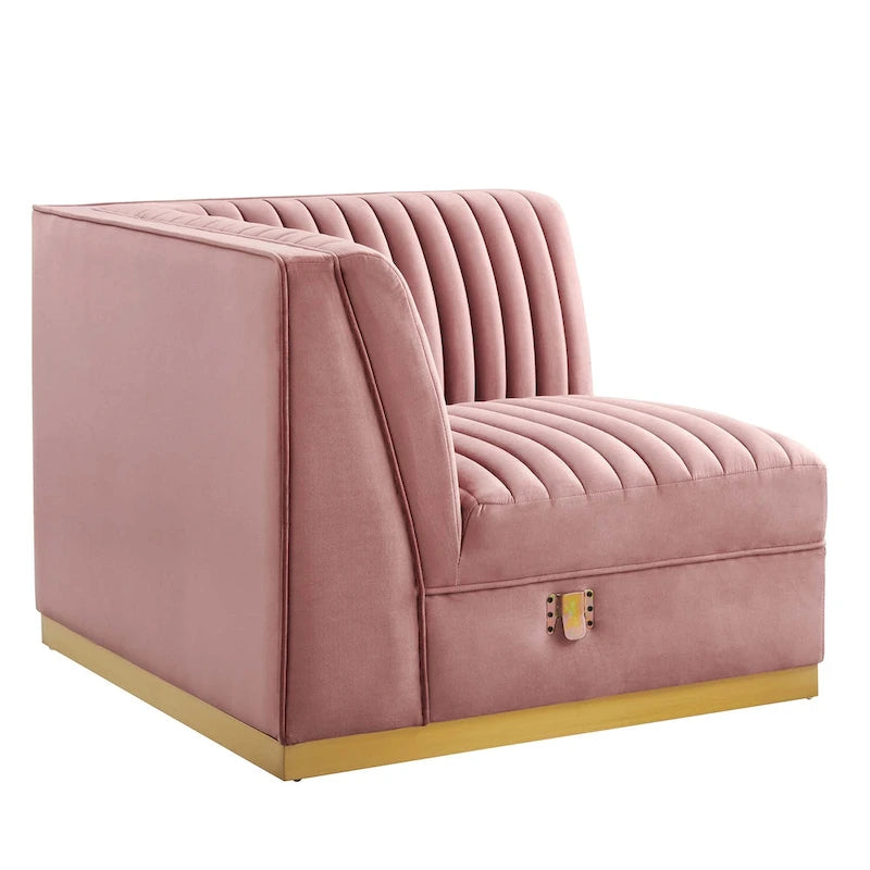 Dusty Rose / Navy Blue / Gray Channel Tufted Velvet Left Corner Chair, 1-Seat