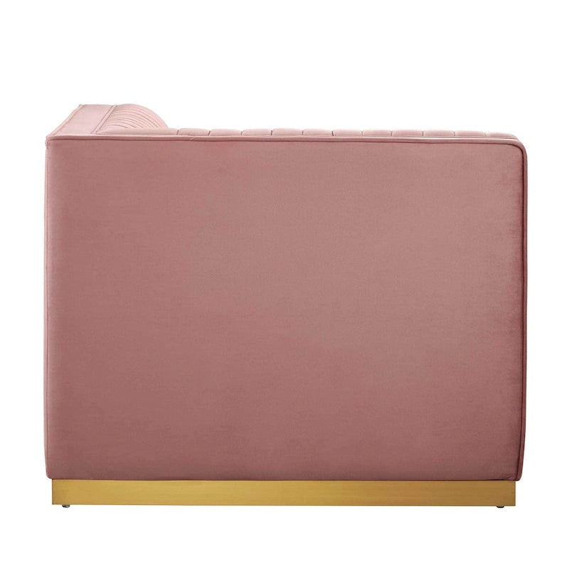 Dusty Rose / Navy Blue / Gray Channel Tufted Velvet Left Corner Chair, 1-Seat