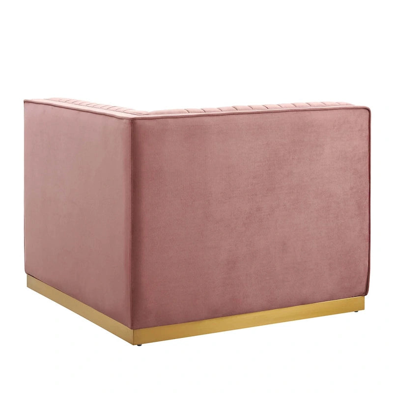 Dusty Rose / Navy Blue / Gray Channel Tufted Velvet Left Corner Chair, 1-Seat