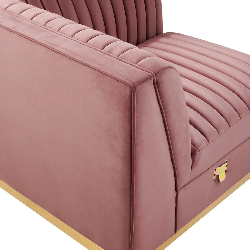 Dusty Rose / Navy Blue / Gray Channel Tufted Velvet Left Corner Chair, 1-Seat