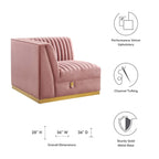 Dusty Rose / Navy Blue / Gray Channel Tufted Velvet Left Corner Chair, 1-Seat