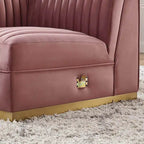 Dusty Rose / Navy Blue / Gray Channel Tufted Velvet Left Corner Chair, 1-Seat
