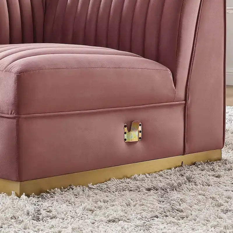 Dusty Rose / Navy Blue / Gray Channel Tufted Velvet Left Corner Chair, 1-Seat