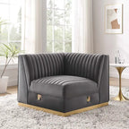 Dusty Rose / Navy Blue / Gray Channel Tufted Velvet Left Corner Chair, 1-Seat