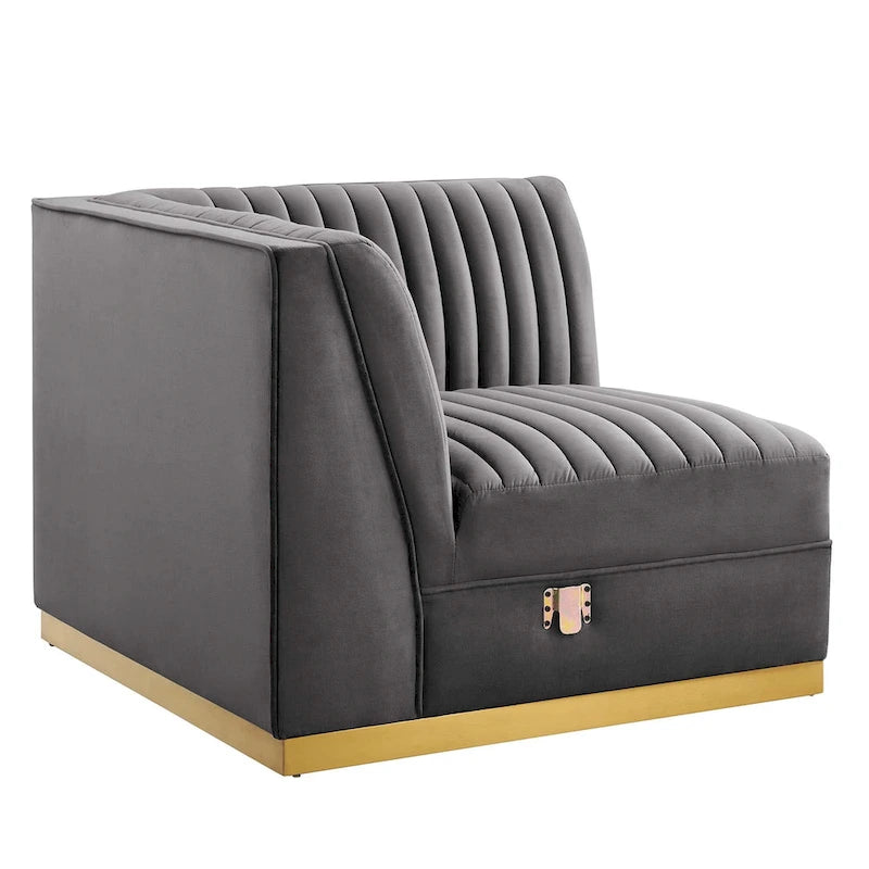 Dusty Rose / Navy Blue / Gray Channel Tufted Velvet Left Corner Chair, 1-Seat