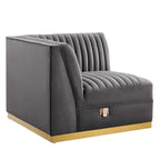 Dusty Rose / Navy Blue / Gray Channel Tufted Velvet Left Corner Chair, 1-Seat