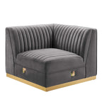 Dusty Rose / Navy Blue / Gray Channel Tufted Velvet Left Corner Chair, 1-Seat