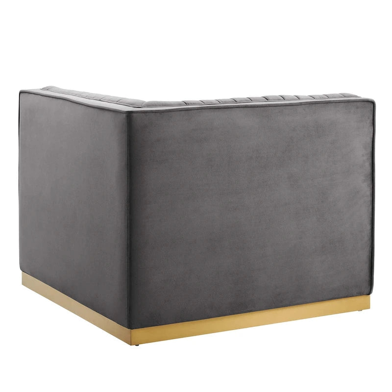 Dusty Rose / Navy Blue / Gray Channel Tufted Velvet Left Corner Chair, 1-Seat