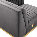 Dusty Rose / Navy Blue / Gray Channel Tufted Velvet Left Corner Chair, 1-Seat