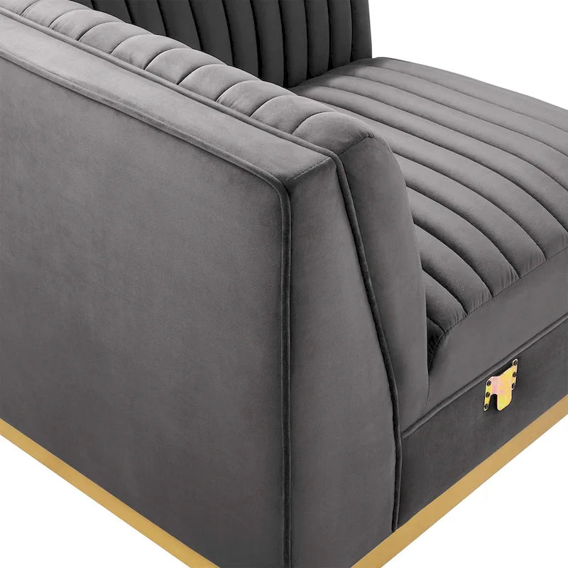 Dusty Rose / Navy Blue / Gray Channel Tufted Velvet Left Corner Chair, 1-Seat