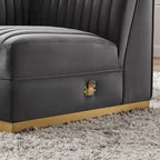 Dusty Rose / Navy Blue / Gray Channel Tufted Velvet Left Corner Chair, 1-Seat