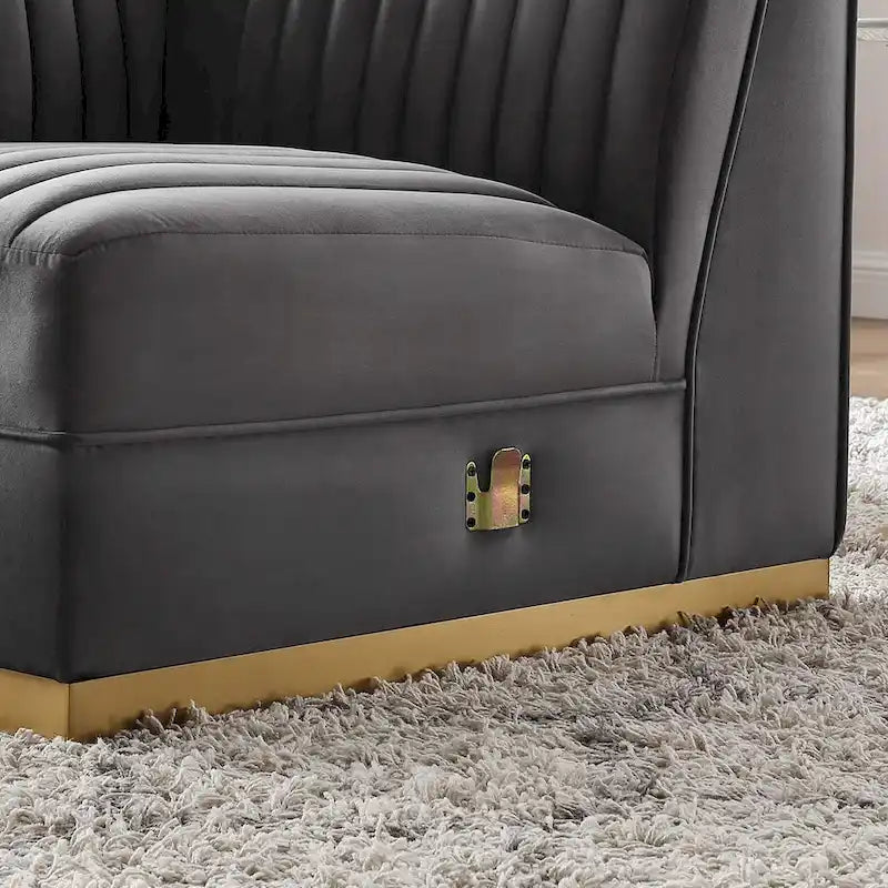 Dusty Rose / Navy Blue / Gray Channel Tufted Velvet Left Corner Chair, 1-Seat