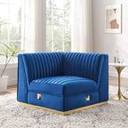 Dusty Rose / Navy Blue / Gray Channel Tufted Velvet Left Corner Chair, 1-Seat