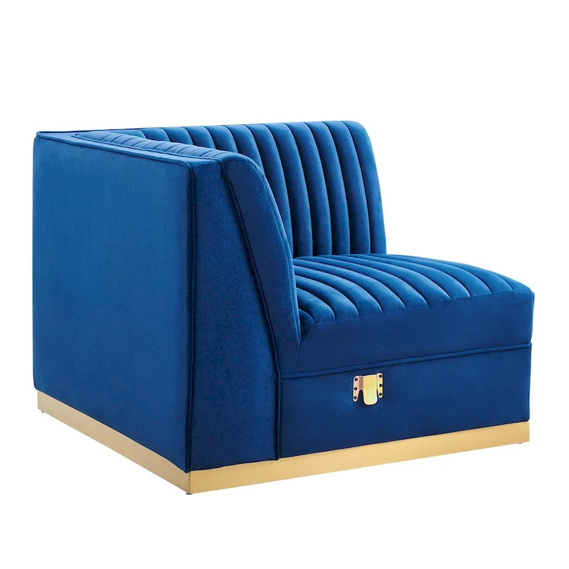 Dusty Rose / Navy Blue / Gray Channel Tufted Velvet Left Corner Chair, 1-Seat