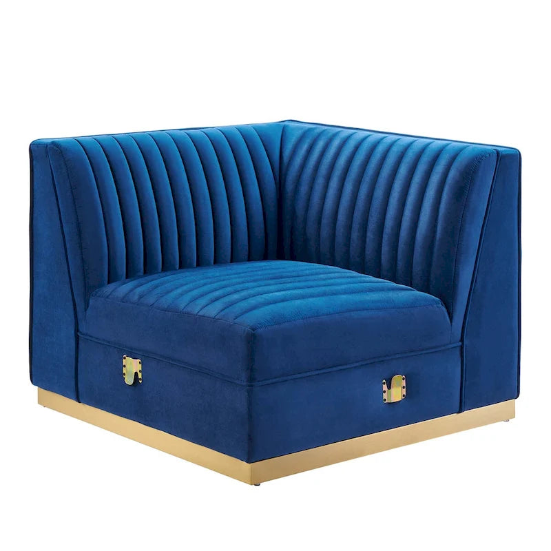 Dusty Rose / Navy Blue / Gray Channel Tufted Velvet Left Corner Chair, 1-Seat
