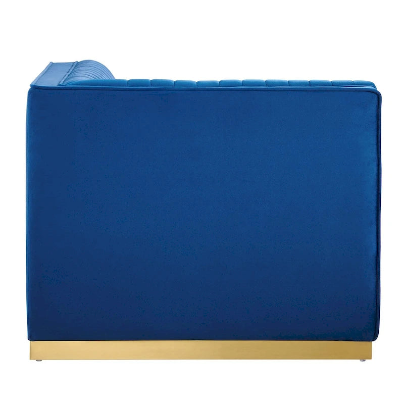 Dusty Rose / Navy Blue / Gray Channel Tufted Velvet Left Corner Chair, 1-Seat