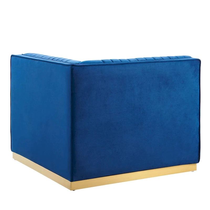 Dusty Rose / Navy Blue / Gray Channel Tufted Velvet Left Corner Chair, 1-Seat