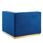 Dusty Rose / Navy Blue / Gray Channel Tufted Velvet Left Corner Chair, 1-Seat