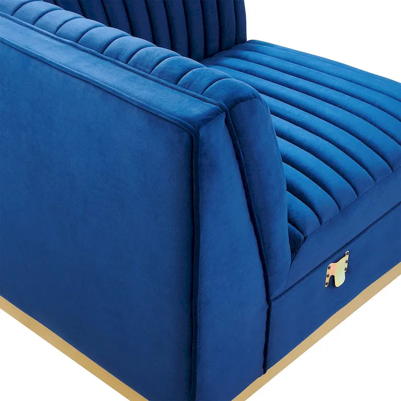 Dusty Rose / Navy Blue / Gray Channel Tufted Velvet Left Corner Chair, 1-Seat