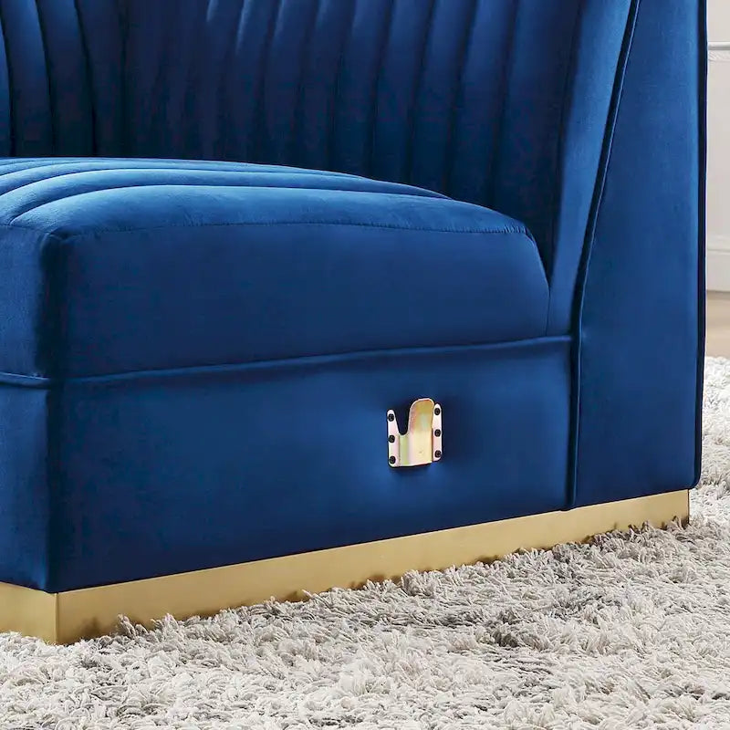 Dusty Rose / Navy Blue / Gray Channel Tufted Velvet Left Corner Chair, 1-Seat
