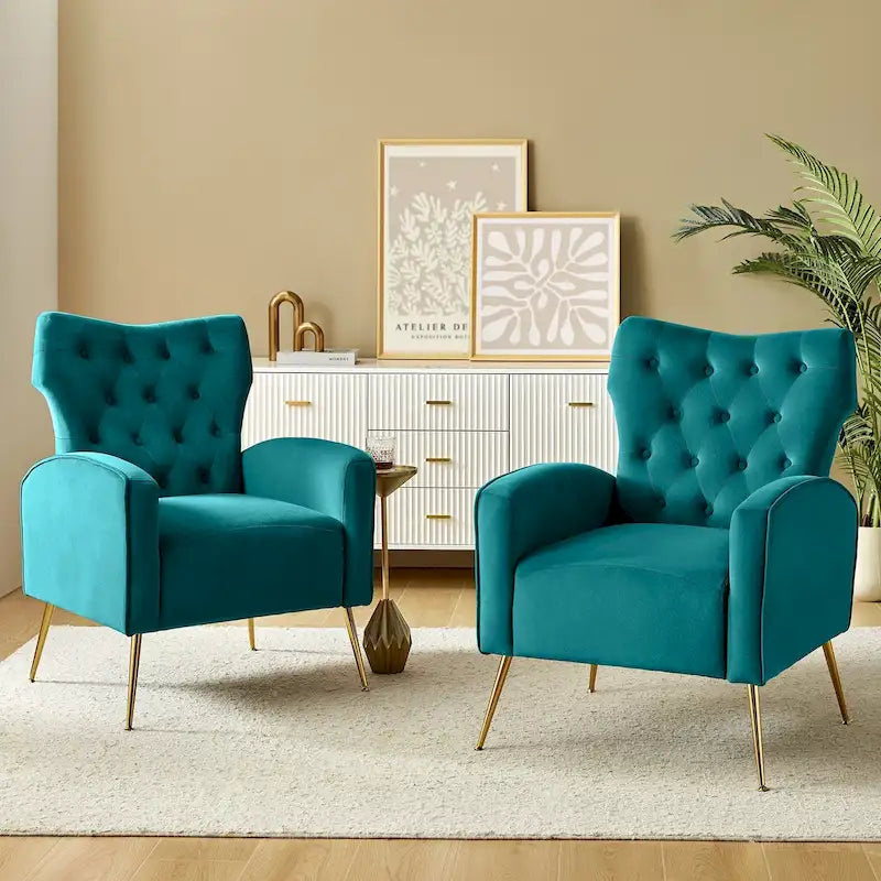 Multi-Color Velvet Wingback Tufted Accent Chair, Set of 2, 1-Person