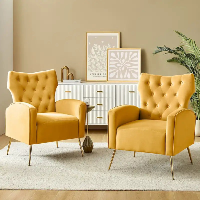 Multi-Color Velvet Wingback Tufted Accent Chair, Set of 2, 1-Person