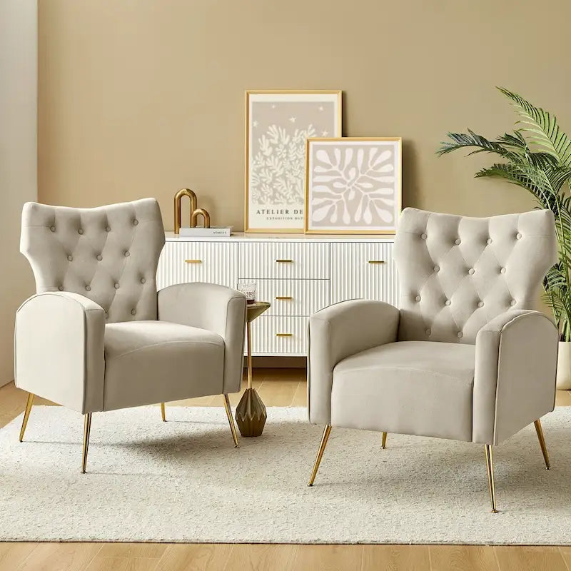 Multi-Color Velvet Wingback Tufted Accent Chair, Set of 2, 1-Person