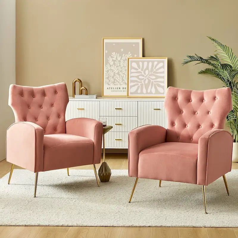 Multi-Color Velvet Wingback Tufted Accent Chair, Set of 2, 1-Person