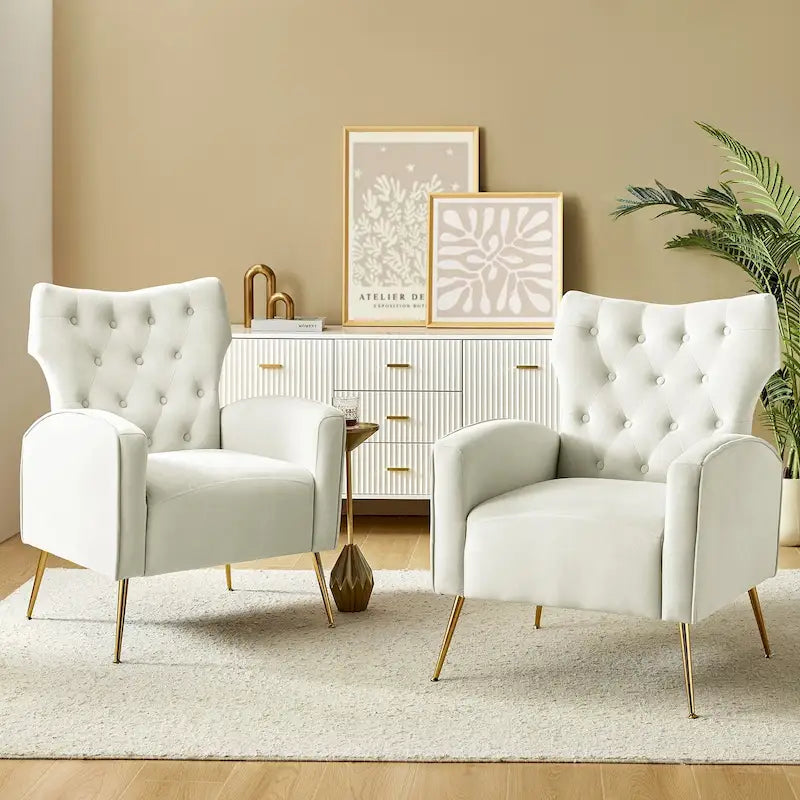 Multi-Color Velvet Wingback Tufted Accent Chair, Set of 2, 1-Person