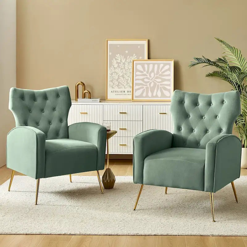 Multi-Color Velvet Wingback Tufted Accent Chair, Set of 2, 1-Person