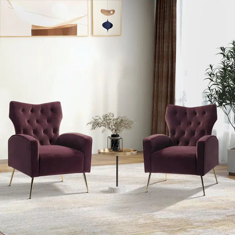 Multi-Color Velvet Wingback Tufted Accent Chair, Set of 2, 1-Person