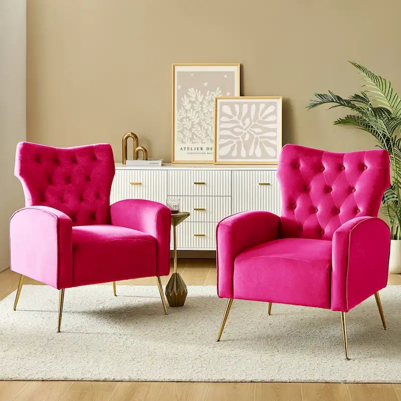 Multi-Color Velvet Wingback Tufted Accent Chair, Set of 2, 1-Person