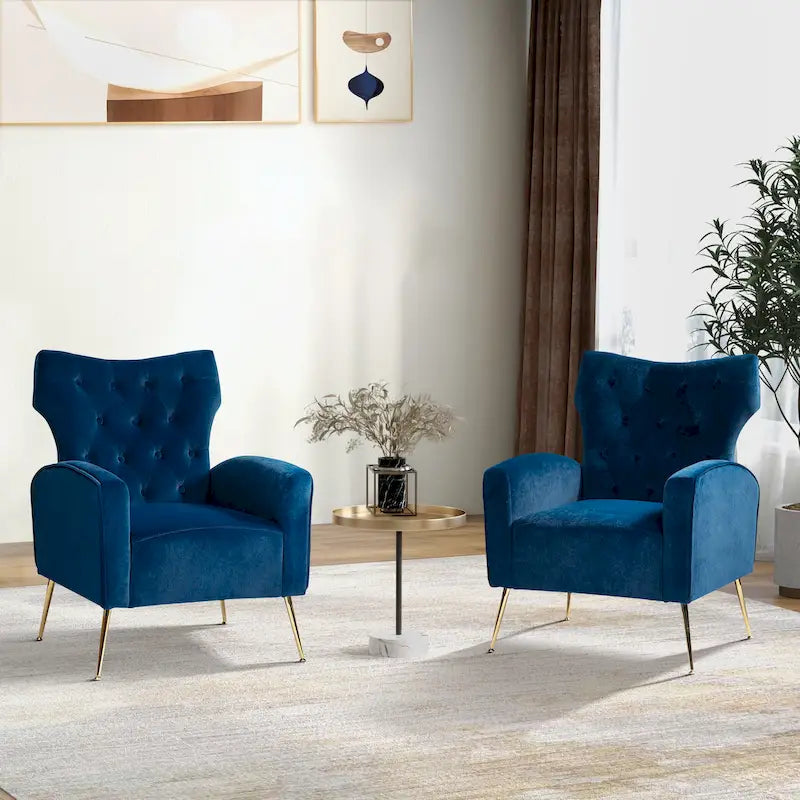Multi-Color Velvet Wingback Tufted Accent Chair, Set of 2, 1-Person