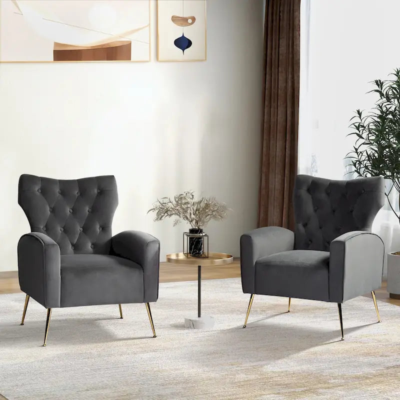 Multi-Color Velvet Wingback Tufted Accent Chair, Set of 2, 1-Person