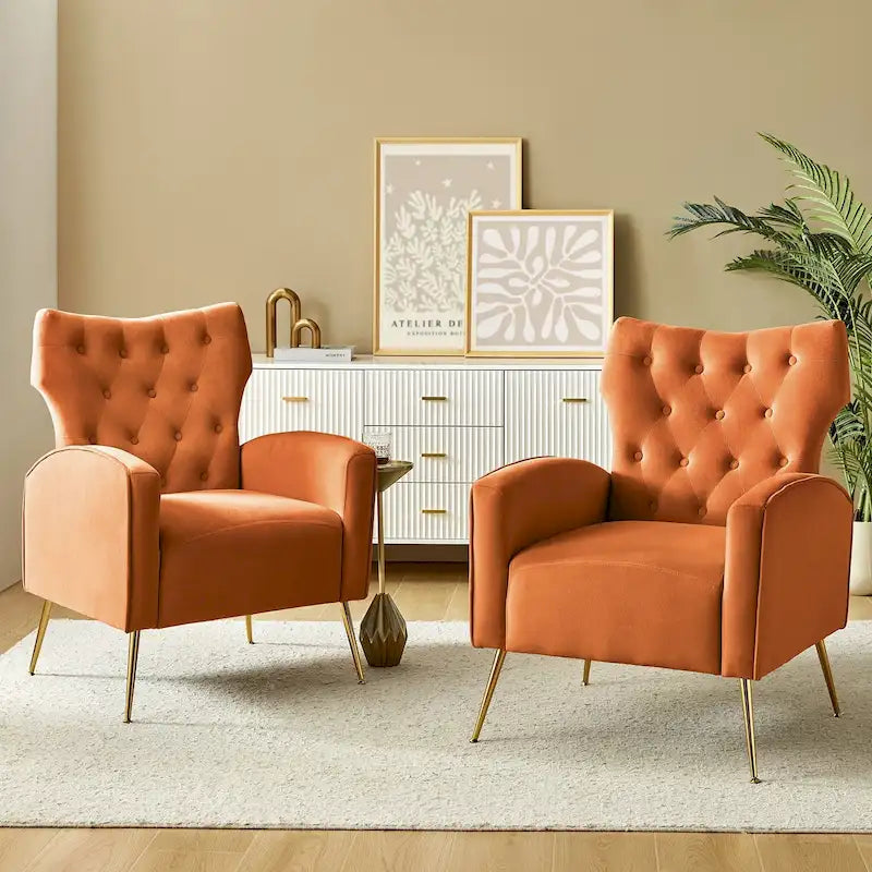 Multi-Color Velvet Wingback Tufted Accent Chair, Set of 2, 1-Person