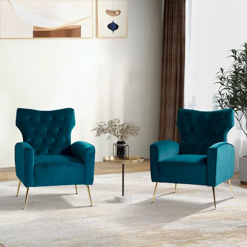Multi-Color Velvet Wingback Tufted Accent Chair, Set of 2, 1-Person