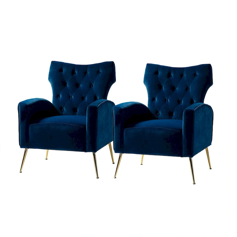 Multi-Color Velvet Wingback Tufted Accent Chair, Set of 2, 1-Person