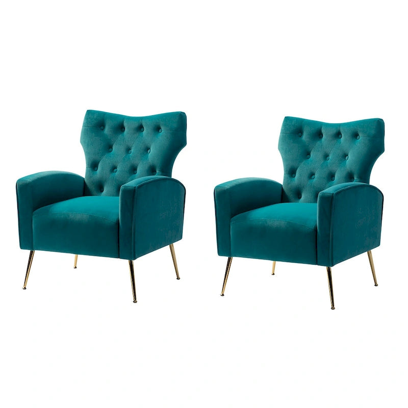 Multi-Color Velvet Wingback Tufted Accent Chair, Set of 2, 1-Person