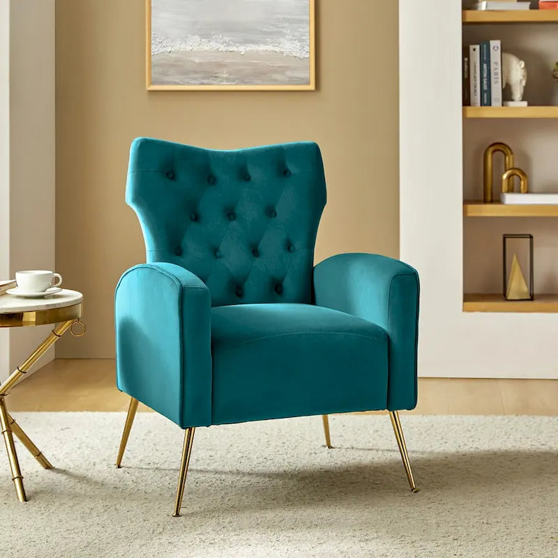 Multi-Color Velvet Wingback Tufted Accent Chair, Set of 2, 1-Person