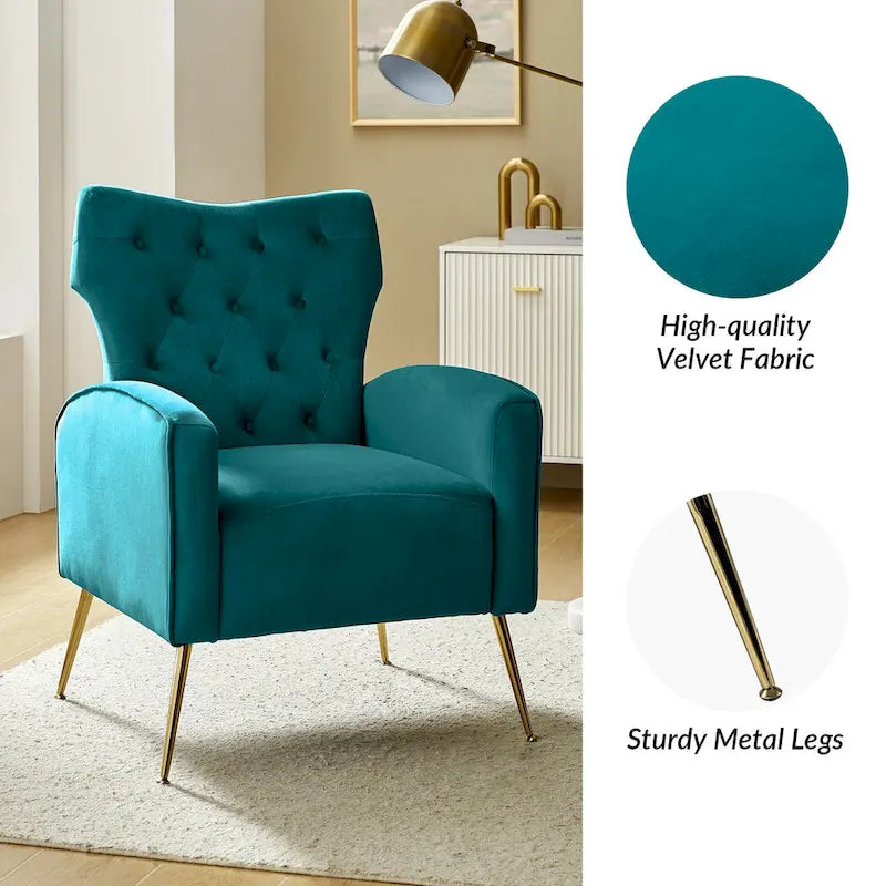 Multi-Color Velvet Wingback Tufted Accent Chair, Set of 2, 1-Person