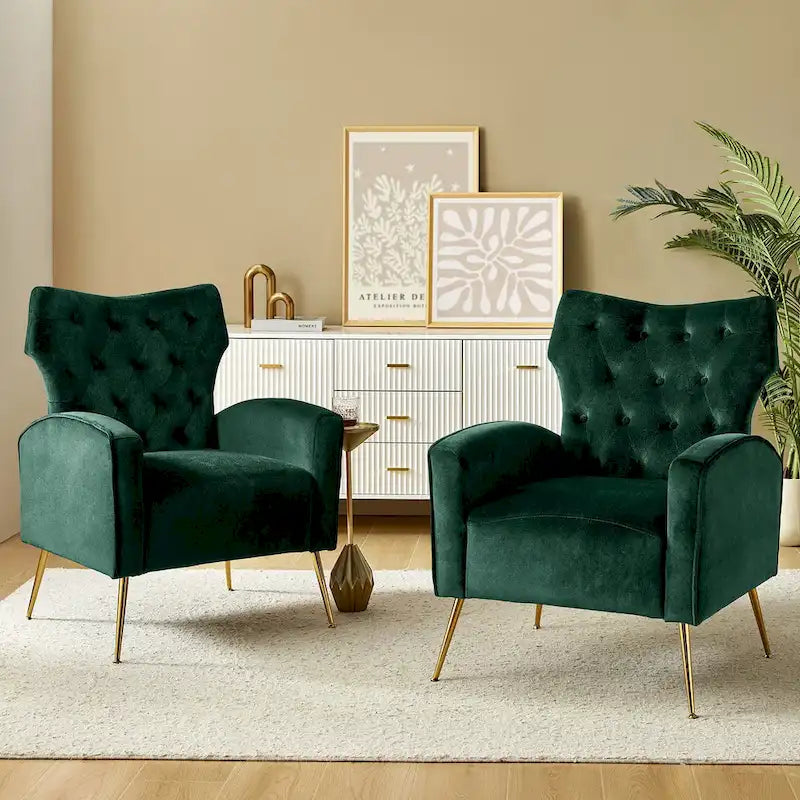Multi-Color Velvet Wingback Tufted Accent Chair, Set of 2, 1-Person