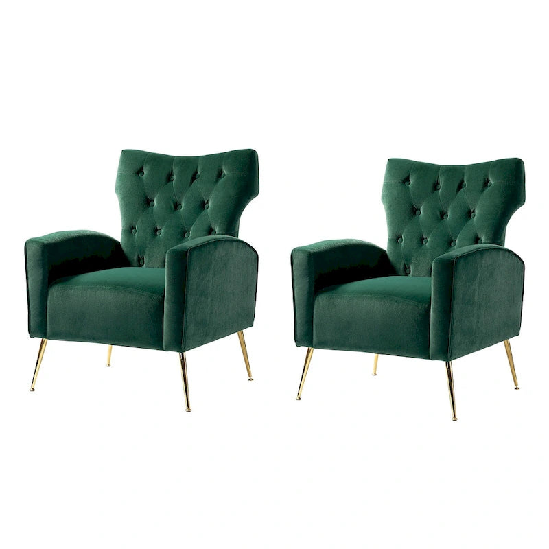Multi-Color Velvet Wingback Tufted Accent Chair, Set of 2, 1-Person