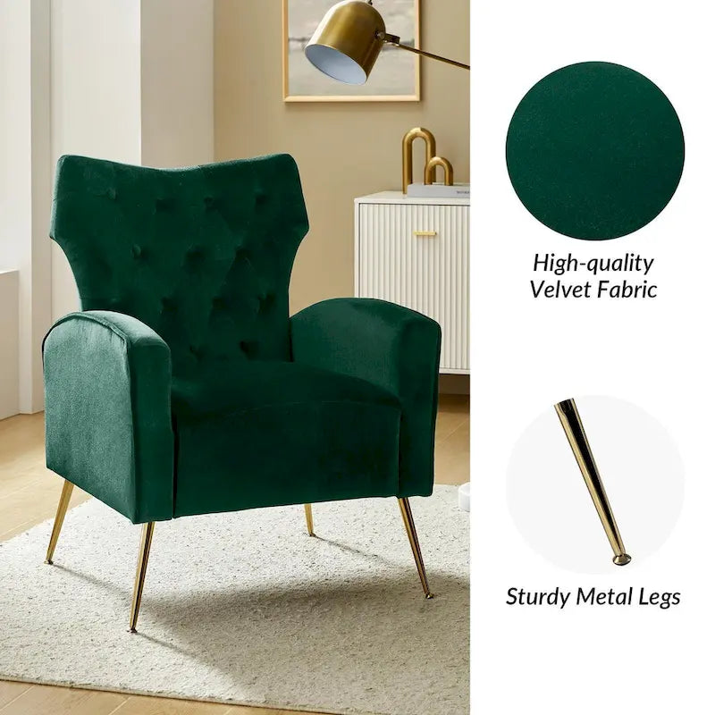 Multi-Color Velvet Wingback Tufted Accent Chair, Set of 2, 1-Person