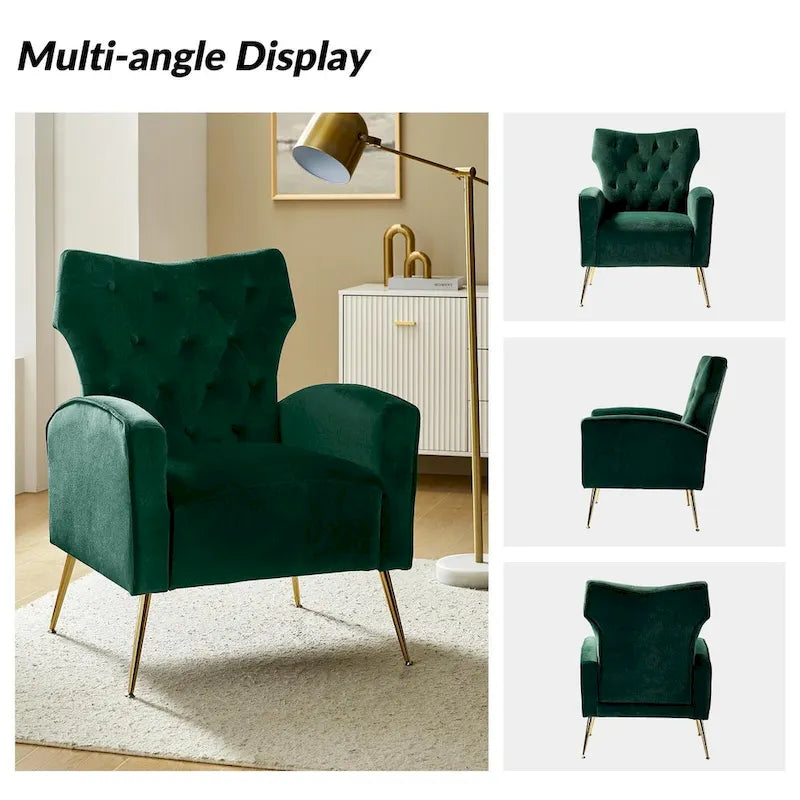 Multi-Color Velvet Wingback Tufted Accent Chair, Set of 2, 1-Person